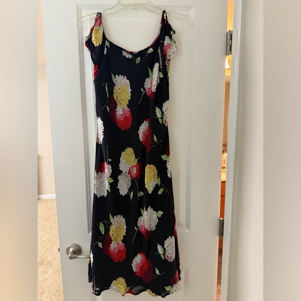 Floral Midi Dress - Black with Multicolor Flowers